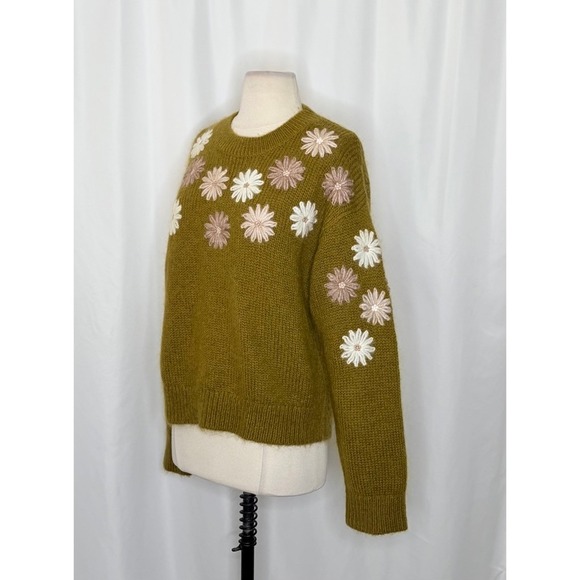 SÉZANE La Maille Sezane Suzon Jumper Sweater Olive Floral Embroidered Large - Picture 7 of 15